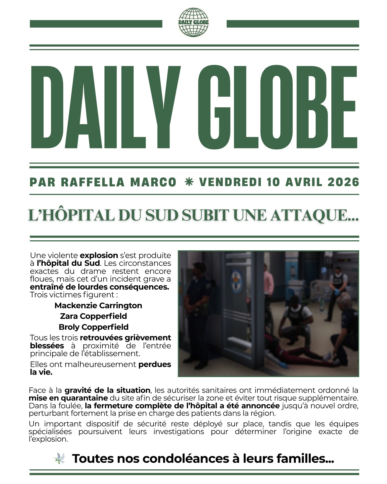 📰 Une grave attaque à l'Hôpital...