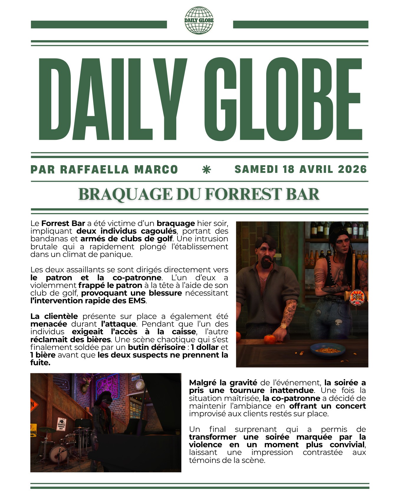 📰 Un braquage au Forrest Bar