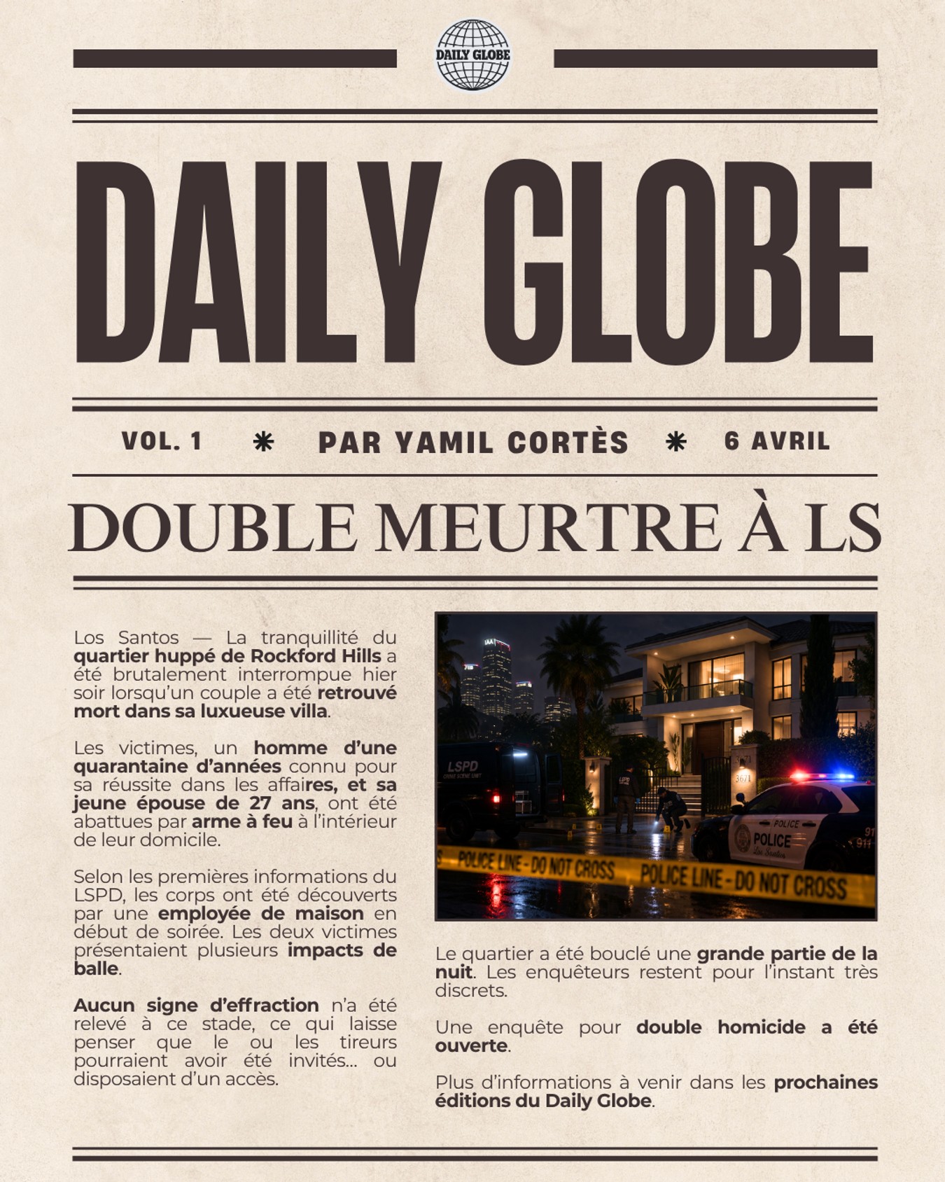 📰 Enquête — "Double Meurtre à LS" Vol. 1